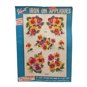 Vintage Vogart Pansy Flowers #348 Fabric Iron On Appliqués New 1953